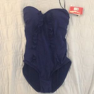 Spanx on piece bathing suit navy blue